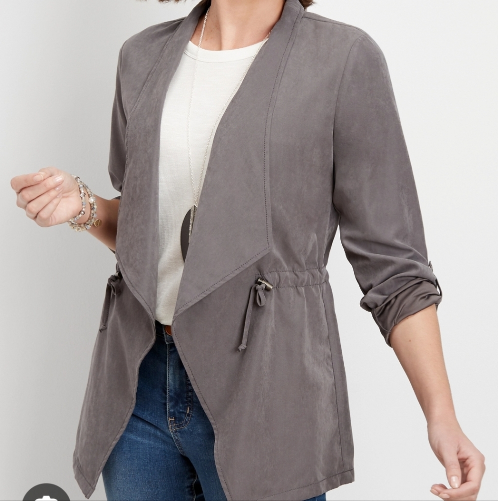 Maurices Women's Cardigan jacket Collar Utility Jacket M  Gray Soft Cinch Waist